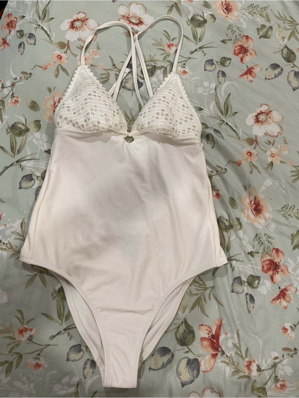 Women's White Crochet-Trim One-Piece Bodysuit